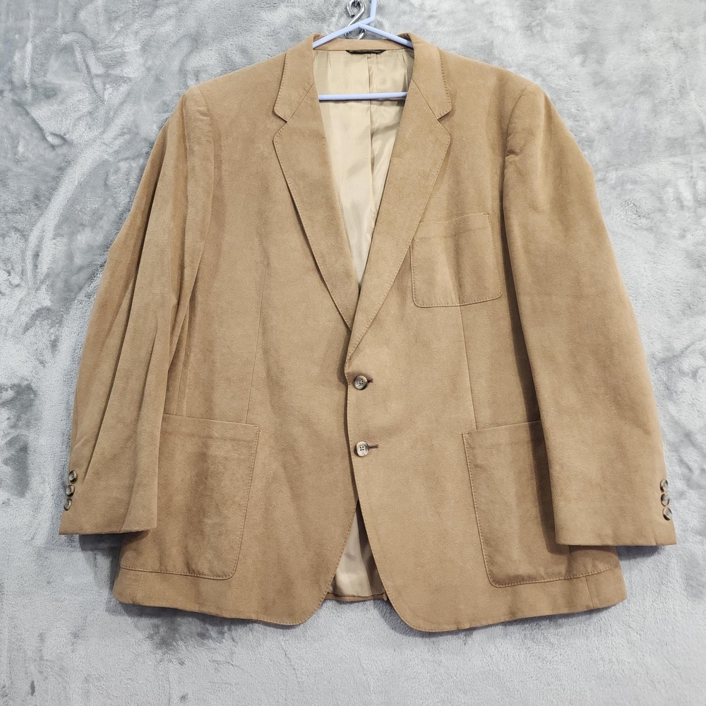 Vintage Kingsridge Sport Coat Mens XL Tan Beige Sueded 2-Button Blazer Western